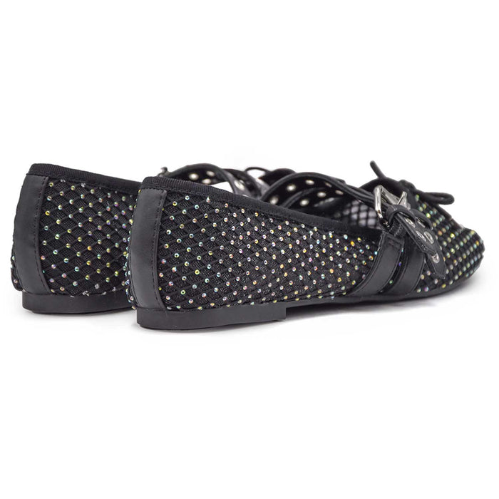 Ballerine Donna Loafer Nero Misty In Fresco Tessuto Retato