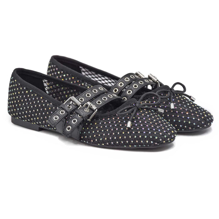 Ballerine Donna Loafer Nero Misty In Fresco Tessuto Retato