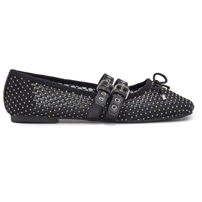 Ballerine Donna Loafer Nero Misty In Fresco Tessuto Retato