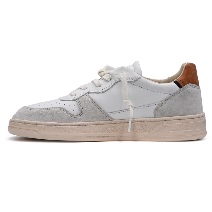 Sneakers Uomo D.A.T.E. Court Bianco Cuoio Fodera Spugna Di Cotone