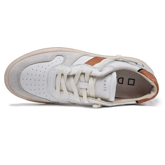 Sneakers Uomo D.A.T.E. Court Bianco Cuoio Fodera Spugna Di Cotone