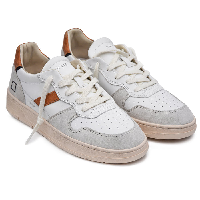 Sneakers Uomo D.A.T.E. Court Bianco Cuoio Fodera Spugna Di Cotone