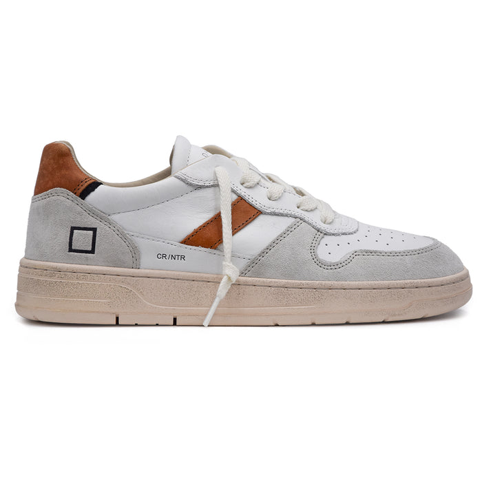 Sneakers Uomo D.A.T.E. Court Bianco Cuoio Fodera Spugna Di Cotone