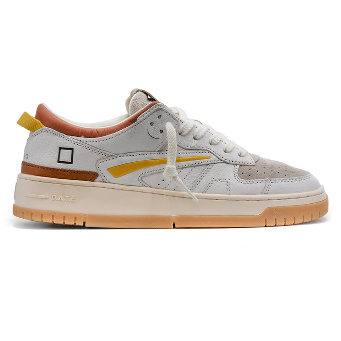 D.A.T.E. Torneo Bianco Sneakers Uomo Con Baffo Laterale Giallo