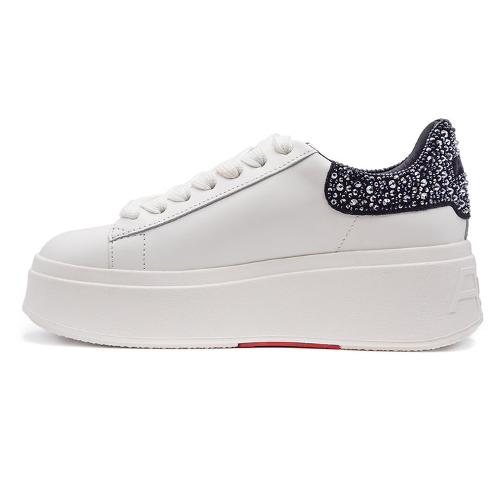 Ash Donna Sneakers Moby Bianco Strass Neri Suola Alta E Robusta