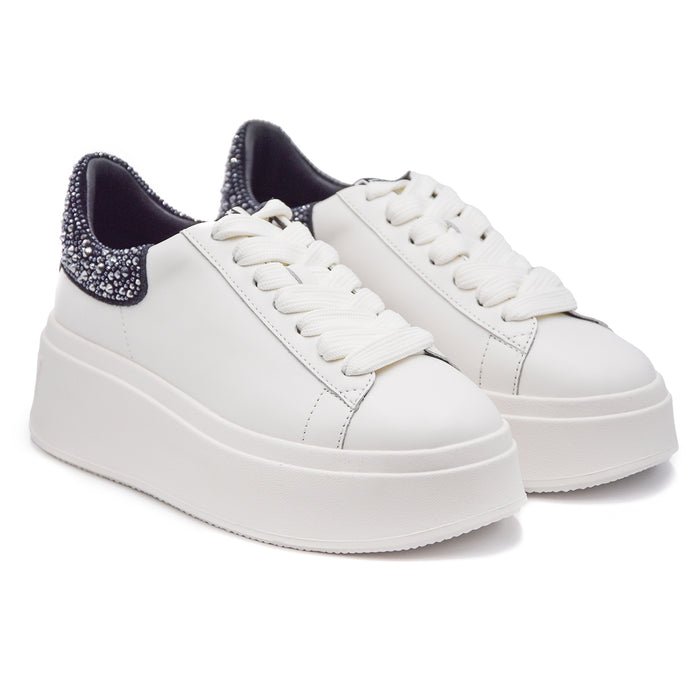 Ash Donna Sneakers Moby Bianco Strass Neri Suola Alta E Robusta