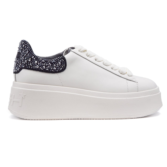 Ash Donna Sneakers Moby Bianco Strass Neri Suola Alta E Robusta