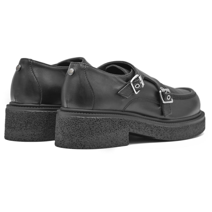 Loafer Nero Monk Strap Donna Con Iconiche Doppie Fibbie Laterali