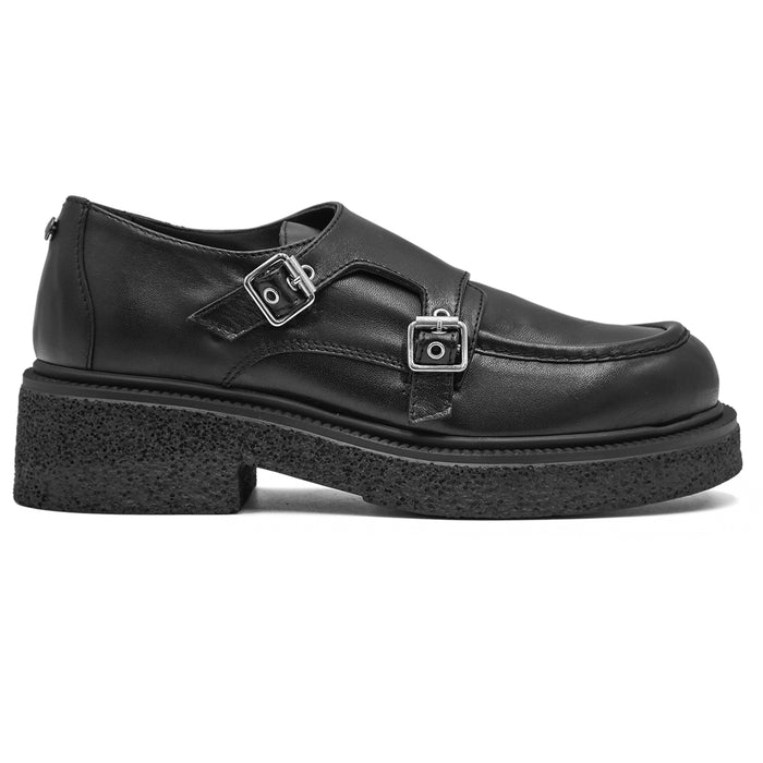 Loafer Nero Monk Strap Donna Con Iconiche Doppie Fibbie Laterali