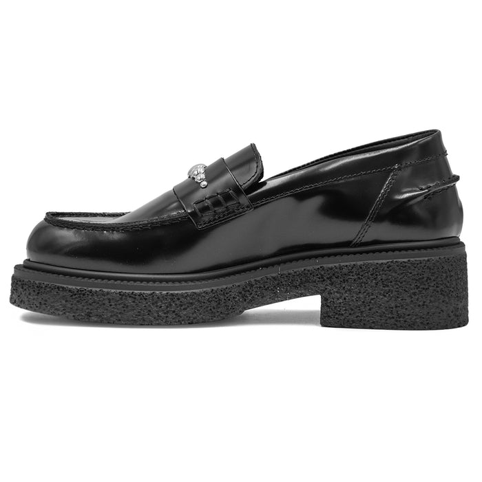 Mocassini Loafer Nero Abrasivato Abbellimento Metal Studs Donna