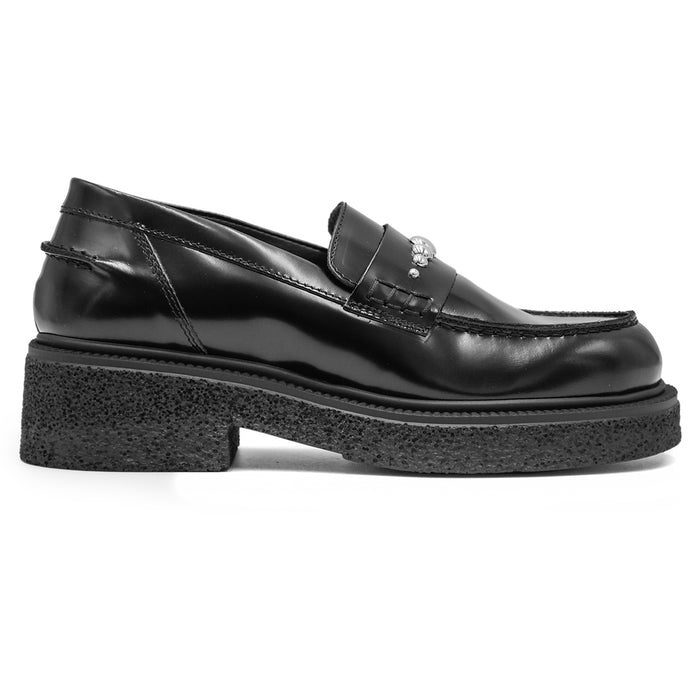 Mocassini Loafer Nero Abrasivato Abbellimento Metal Studs Donna