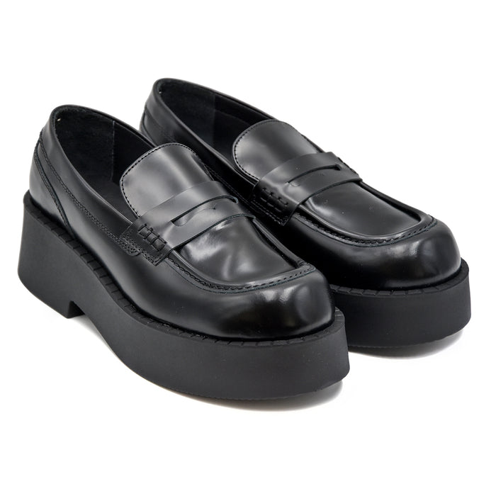 Mocassini Loafer Nero Classico College Con Suola Imponente Donna