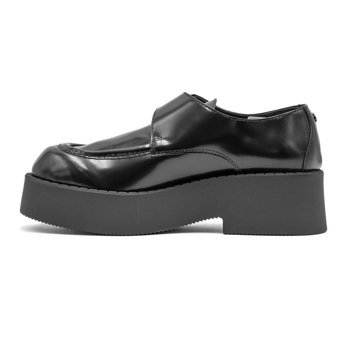 Scarpa Monk Strap Nero Loafer Fibbia Laterale A Chiusura Donna