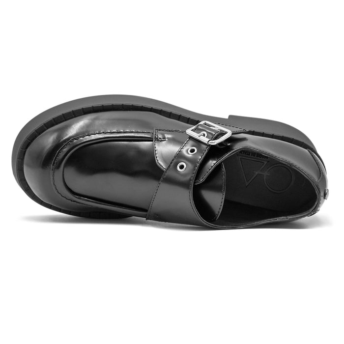 Scarpa Monk Strap Nero Loafer Fibbia Laterale A Chiusura Donna