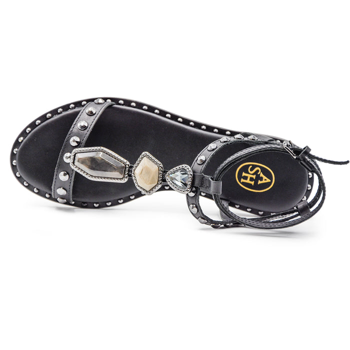 Sandali Ash Donna Penny Nero In Pelle Borchie Argento E Fibbie