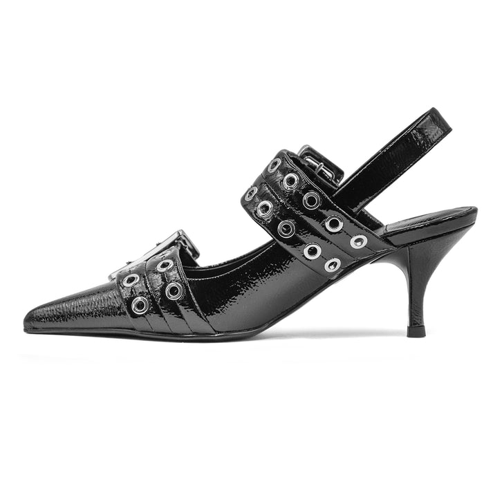 Slingback Donna Jeffrey Campbell Nero Dalle Grosse Fibbie Timely