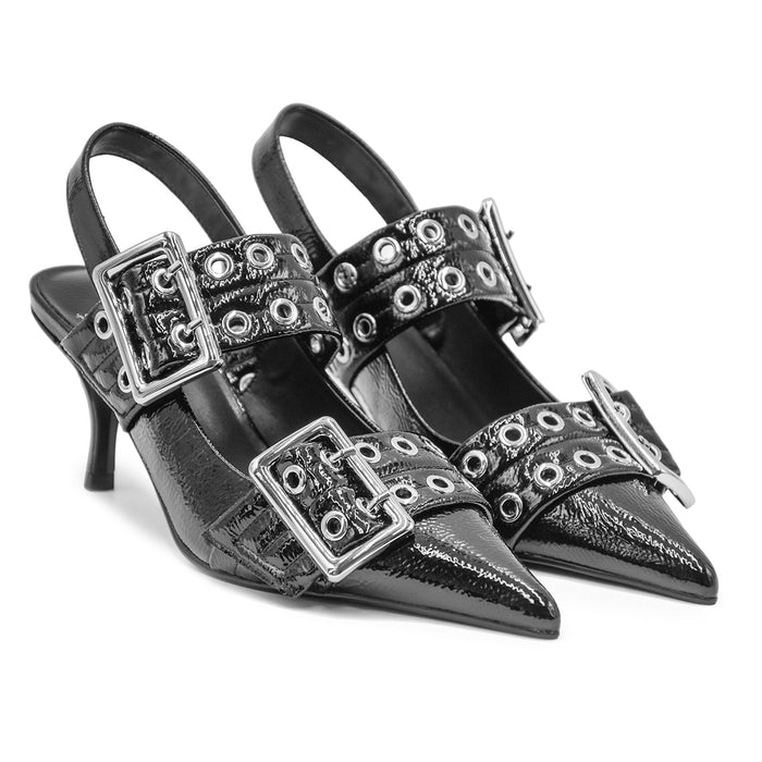 Slingback Donna Jeffrey Campbell Nero Dalle Grosse Fibbie Timely