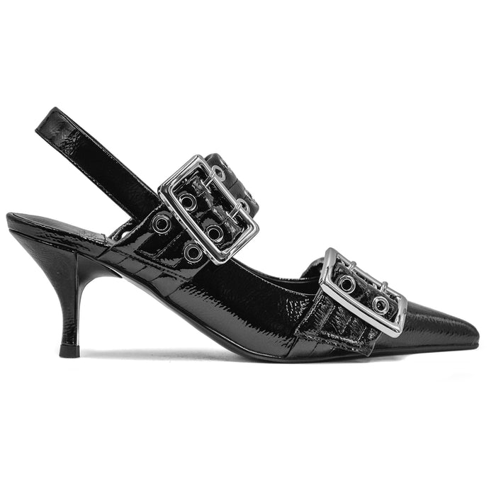 Slingback Donna Jeffrey Campbell Nero Dalle Grosse Fibbie Timely