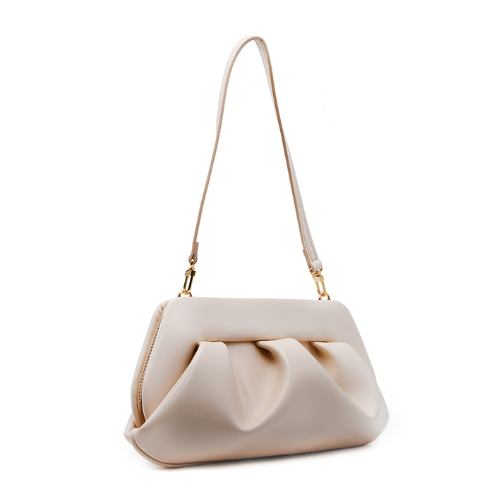 Borsa Themoirè Emera Vegan Shell Clutch Elegante Beige Chiaro