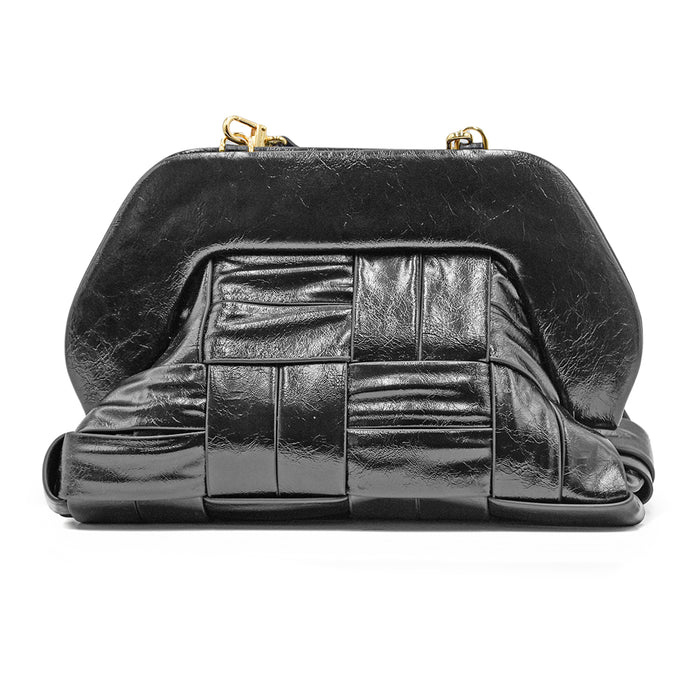 Themoirè Tia Twist Shiny Black Weave Design Shoulder Bag