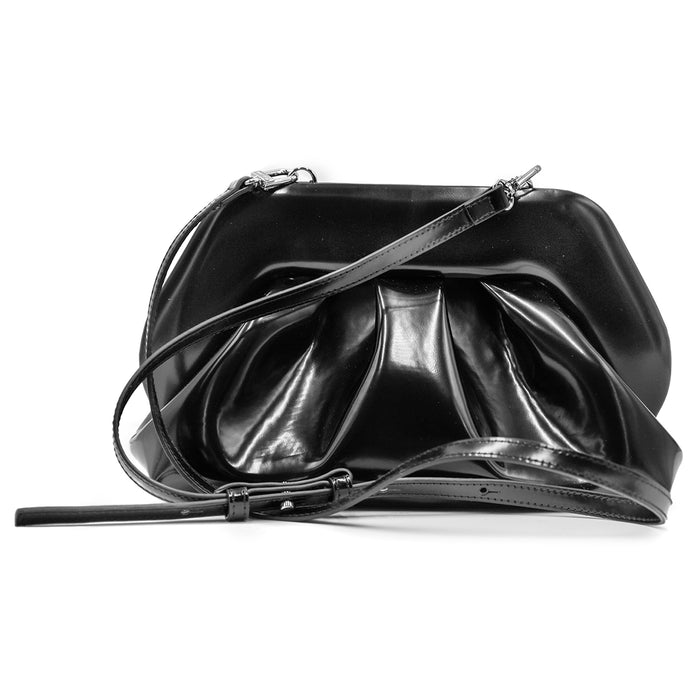 Themoire Tia Glossy Black Structured Bag With Magnetic Closure