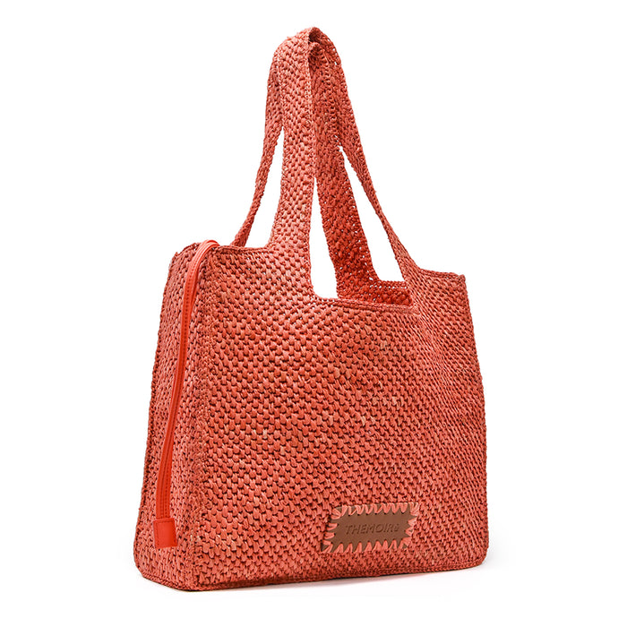 Borsa Themoirè Donna Morea Rafia Coral Intrecciata Rosso Chiaro