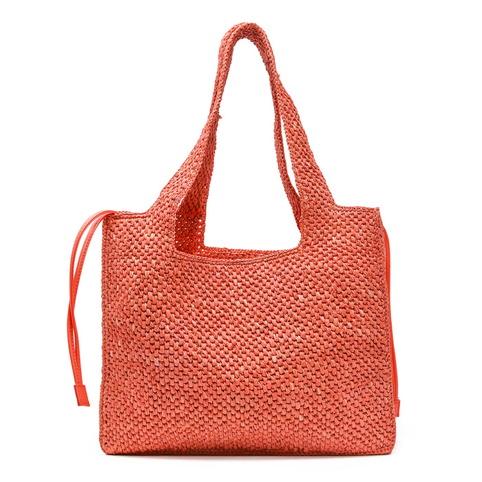 Borsa Themoirè Donna Morea Rafia Coral Intrecciata Rosso Chiaro