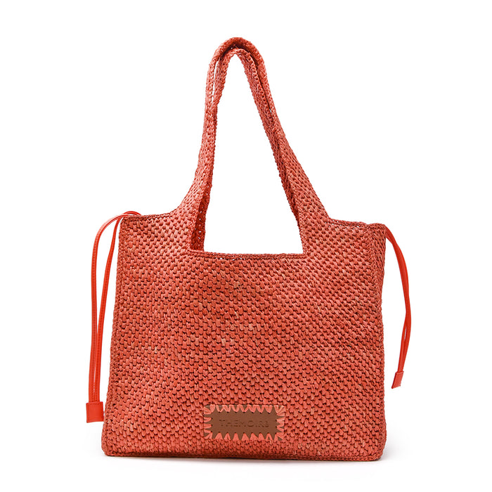 Borsa Themoirè Donna Morea Rafia Coral Intrecciata Rosso Chiaro