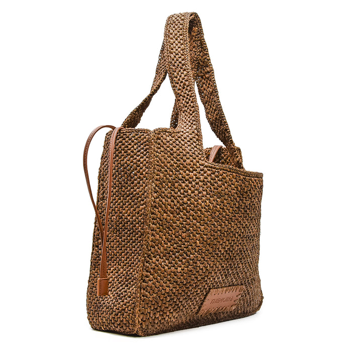 Borsa Donna Themoirè Morea Stile Intrecciato Rafia Wood Marrone
