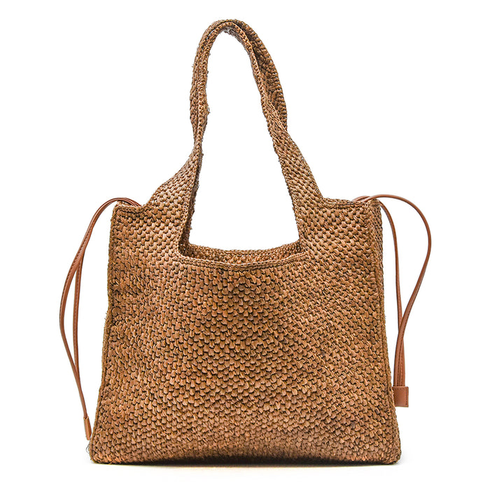 Borsa Donna Themoirè Morea Stile Intrecciato Rafia Wood Marrone
