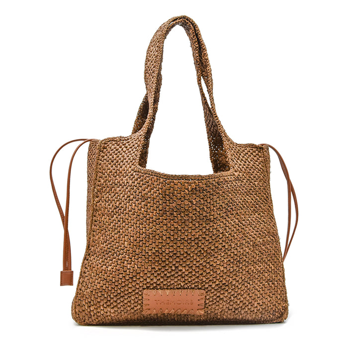 Borsa Donna Themoirè Morea Stile Intrecciato Rafia Wood Marrone