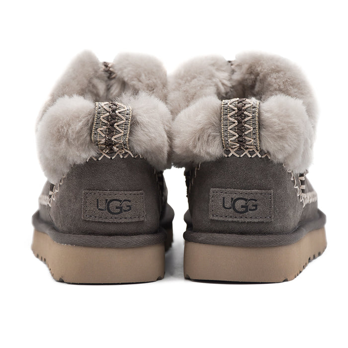 Ugg Ultra Mini Alpine Stivaletti Donna Grigio Con Montone A Vista