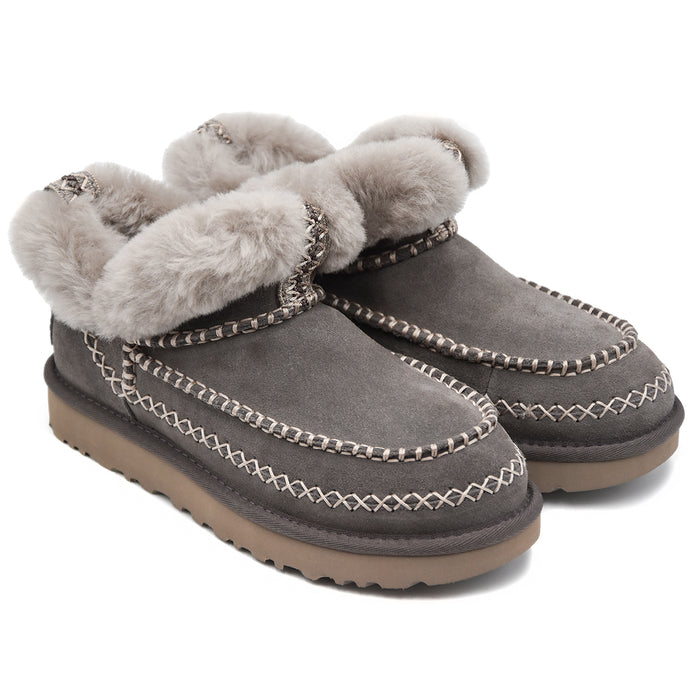 Ugg Ultra Mini Alpine Stivaletti Donna Grigio Con Montone A Vista