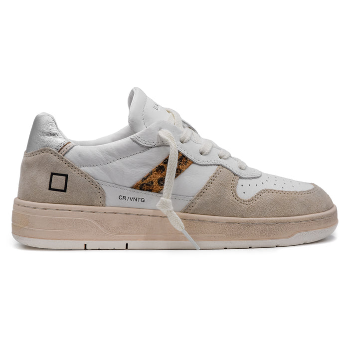 D.A.T.E. Court Sneakers Donna Bianco Con Banda Laterale Animalier