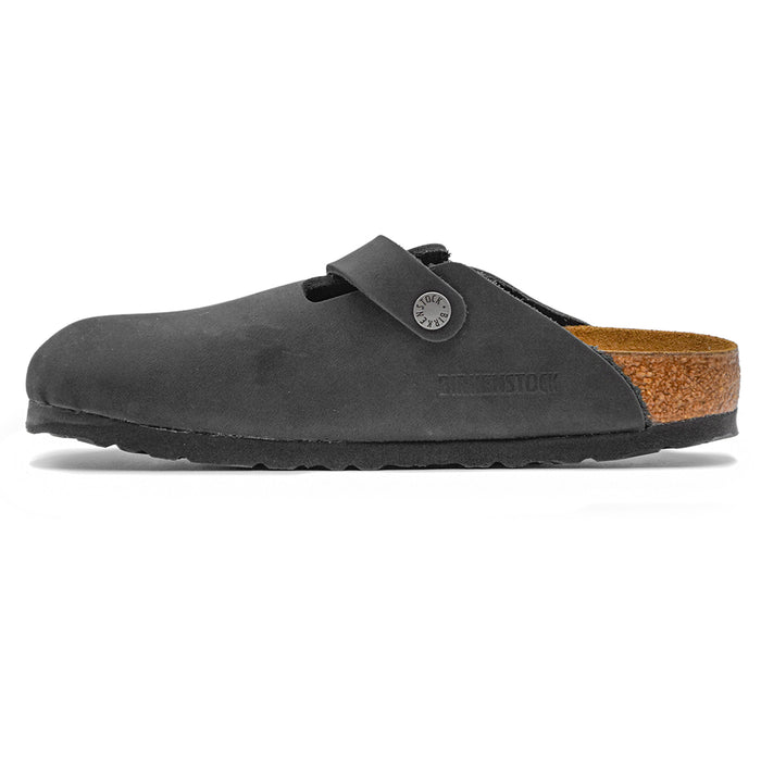 Birkenstock Boston Donna Nero In Pelle Oleata Senza Cuciture