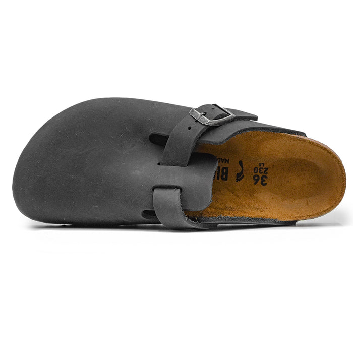 Birkenstock Boston Donna Nero In Pelle Oleata Senza Cuciture