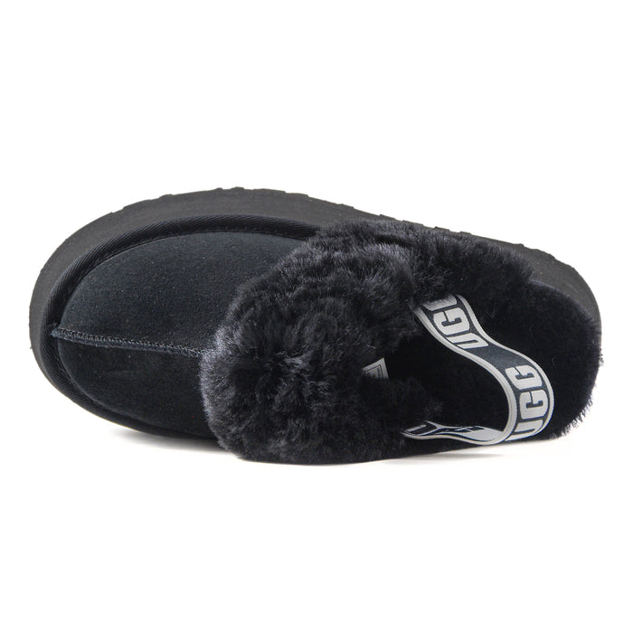 Ugg Sabot Funkette Donna Nero Cinturino Elastico Logato Nel Retro